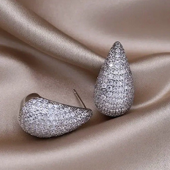 Silver Zircon Water Drop Earrings Luxury Exquisite Tear Bottega - Picture 8 of 10